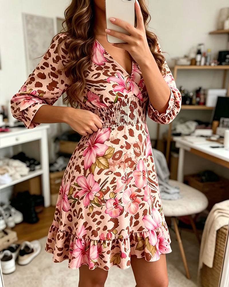 Pink bubble sleeve dress, back view
