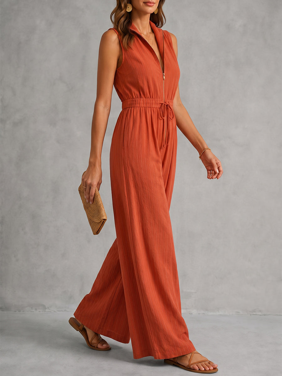 Orange Stand Collar Jumpsuit