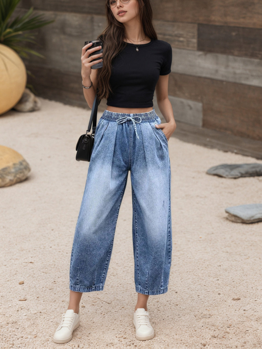 Light Blue Relaxed Barrel Jeans