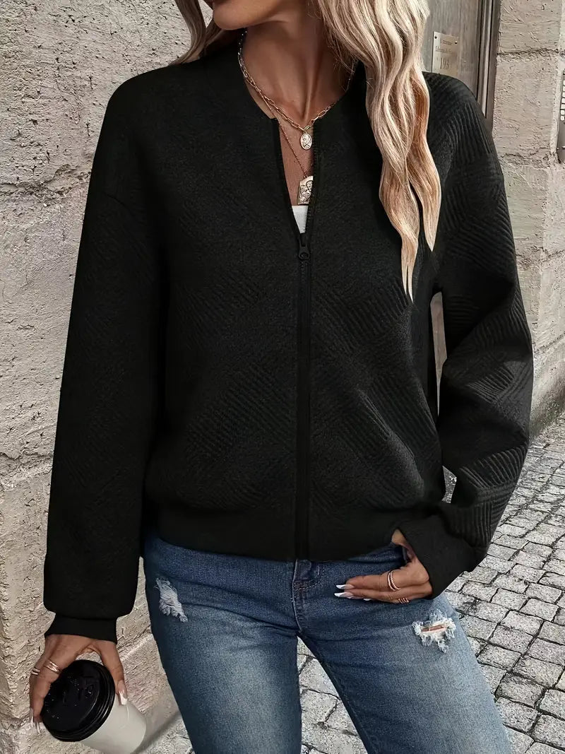 Blue casual pattern front zip cardigan
