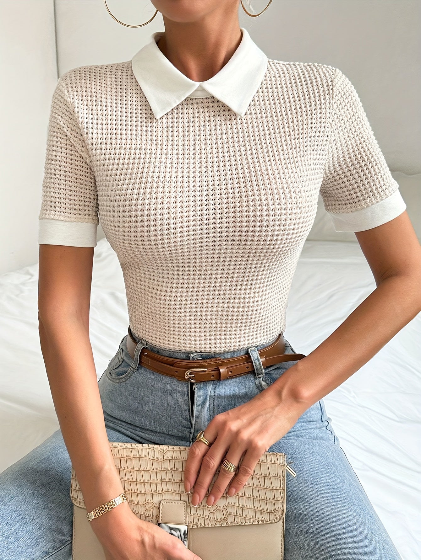 Apricot Collared Slim-Fit Top