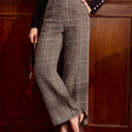 Coffee Brown Tailored Checked Pants, front view
