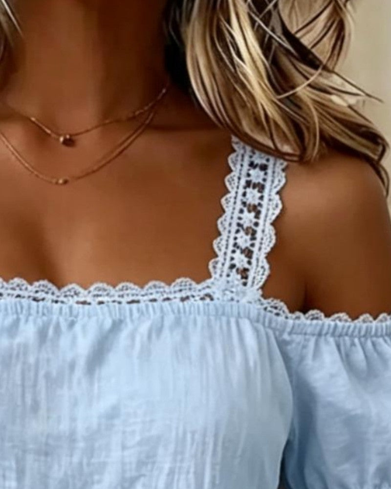 Cold Shoulder Blouse Lace Detail 3/4 Sleeve | Senselle