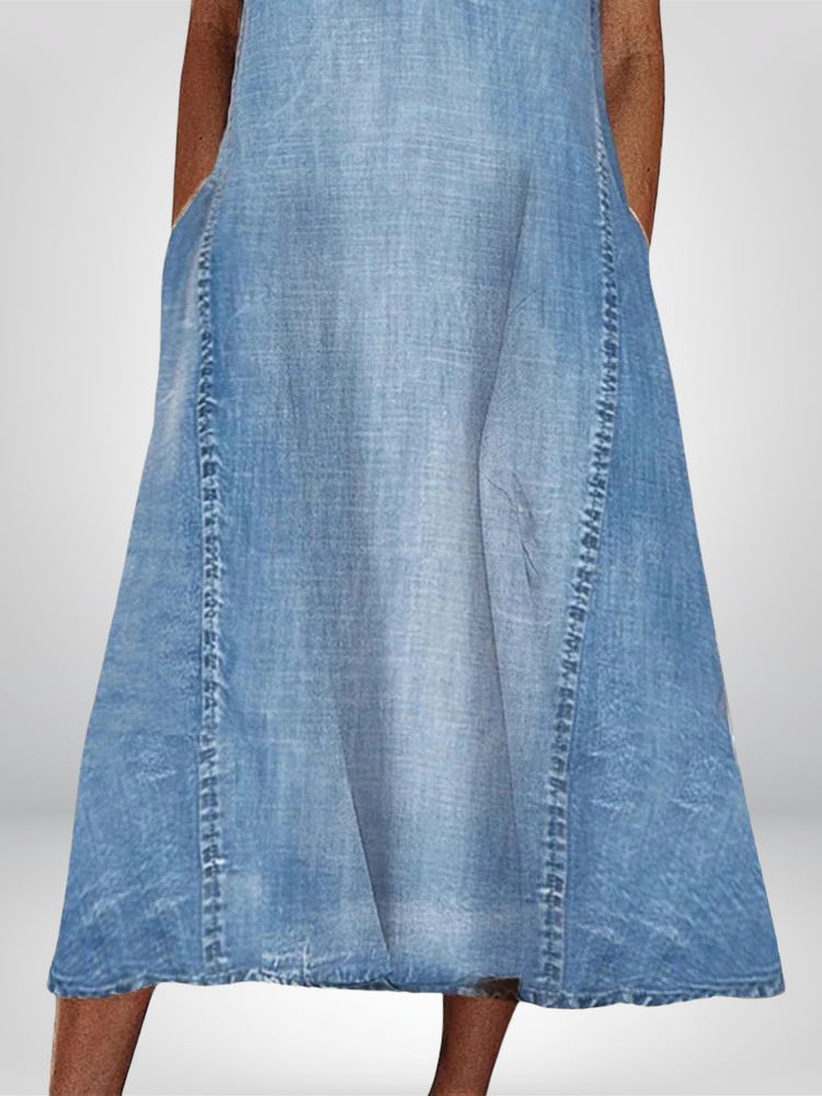 Blue Flowy Shift Denim Dress