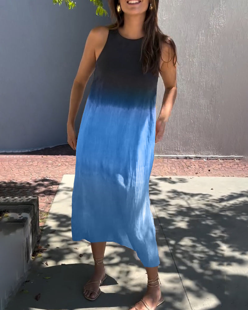 Sleeveless Gradient Round Neck Midi Dress