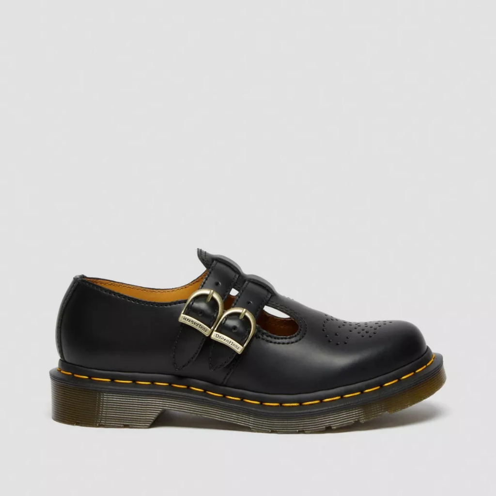 Black double buckle leather Mary Jane Heels