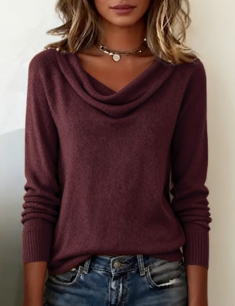 Light Gray cowl pile collar solid color sweater
