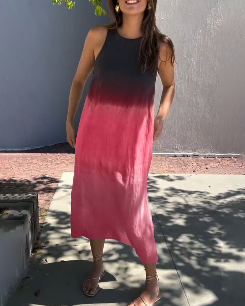 Sleeveless Gradient Round Neck Midi Dress