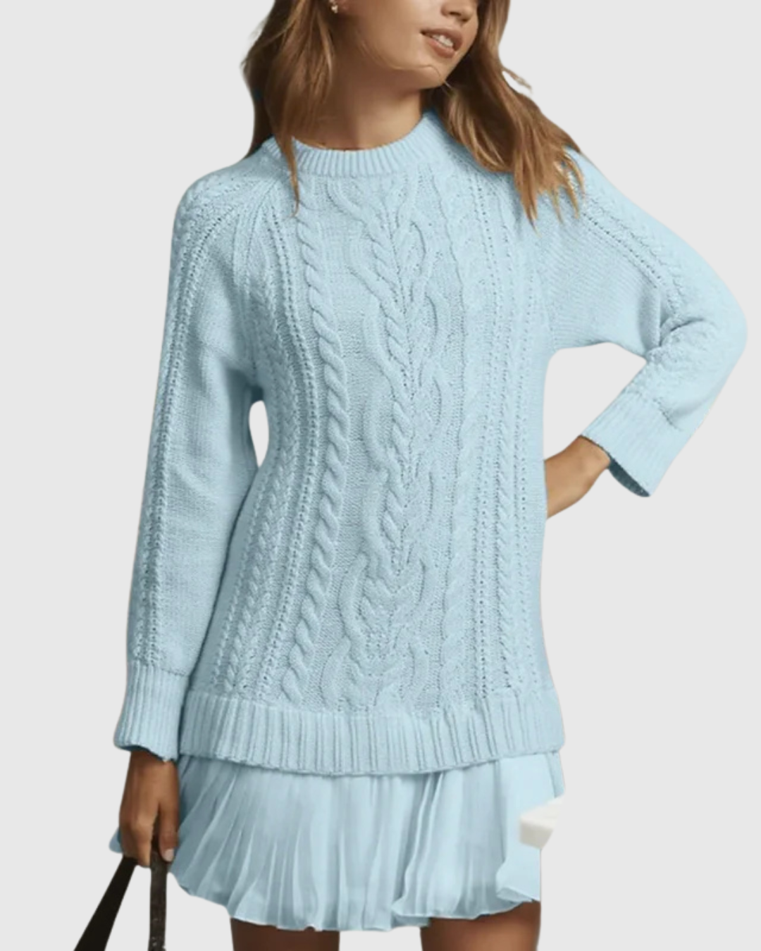 Cable-Knit Pleated-Hem Sweater Dress