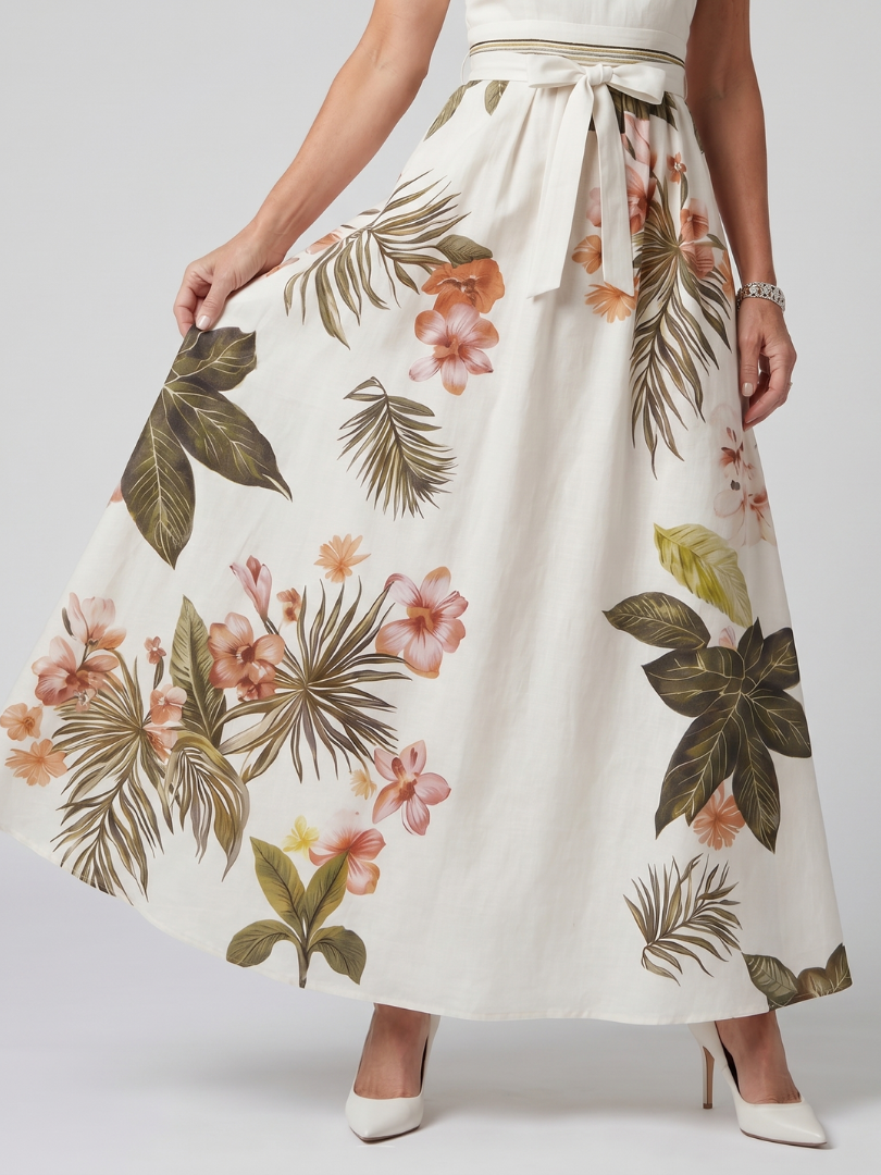 Meadow - Draped Halter Botanical Panel Maxi Dress