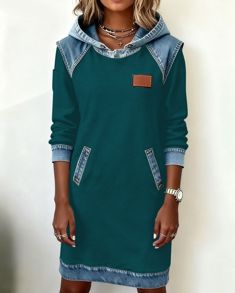 White Hooded Panelled Colour Block Dress