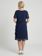 Classic Tiered Chiffon Midi Dress with Short Sleeves