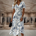 Floral Wrap Bodice Draped Midi Dress Summer