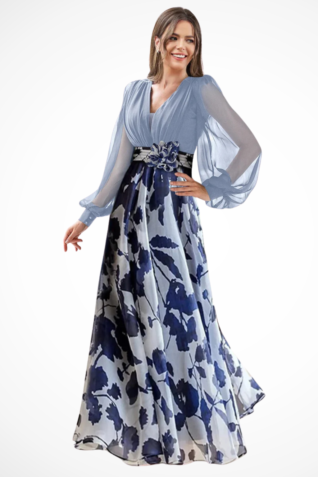 Floral Balloon Sleeve Wedding Guest Maxi Dress