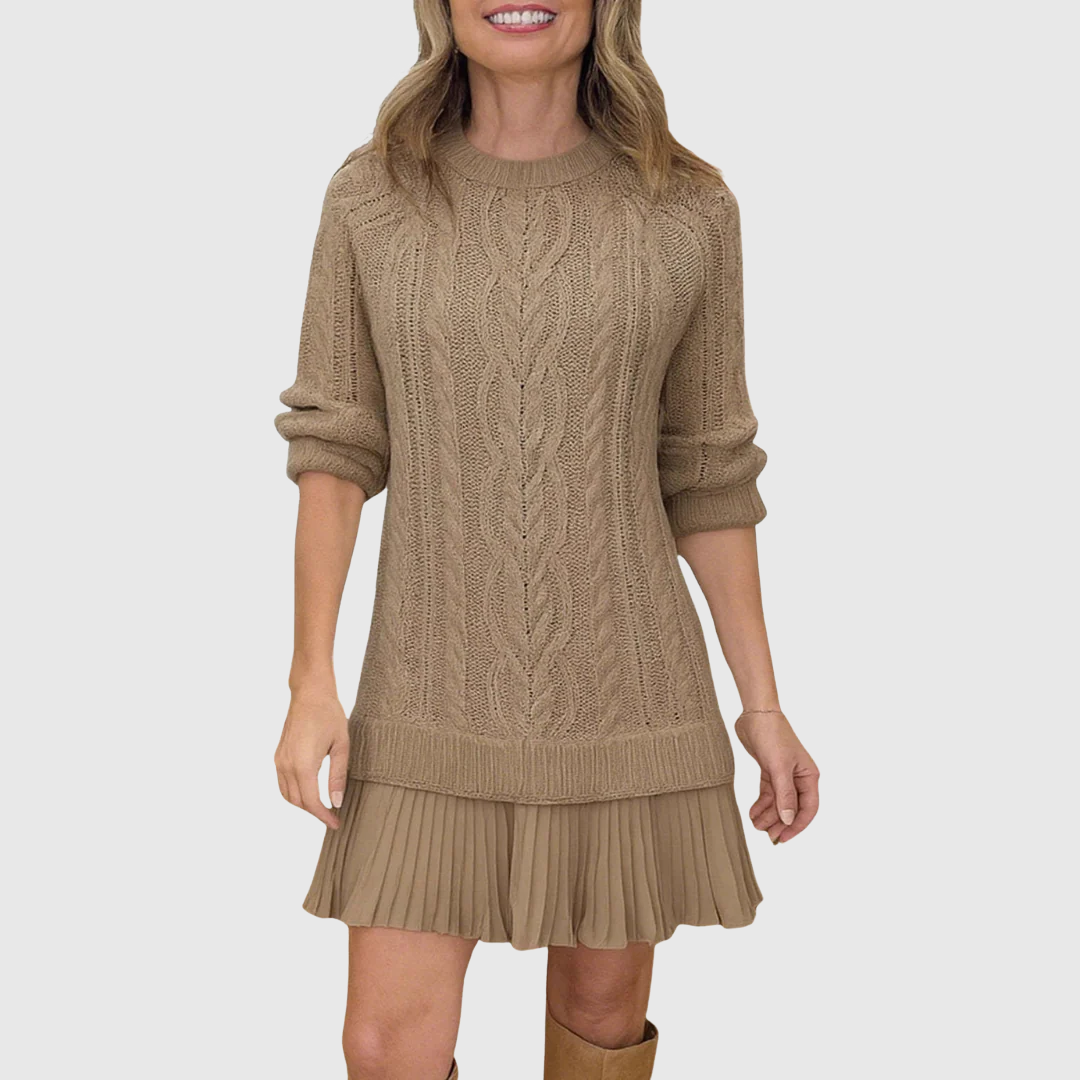 Cable-Knit Pleated-Hem Sweater Dress