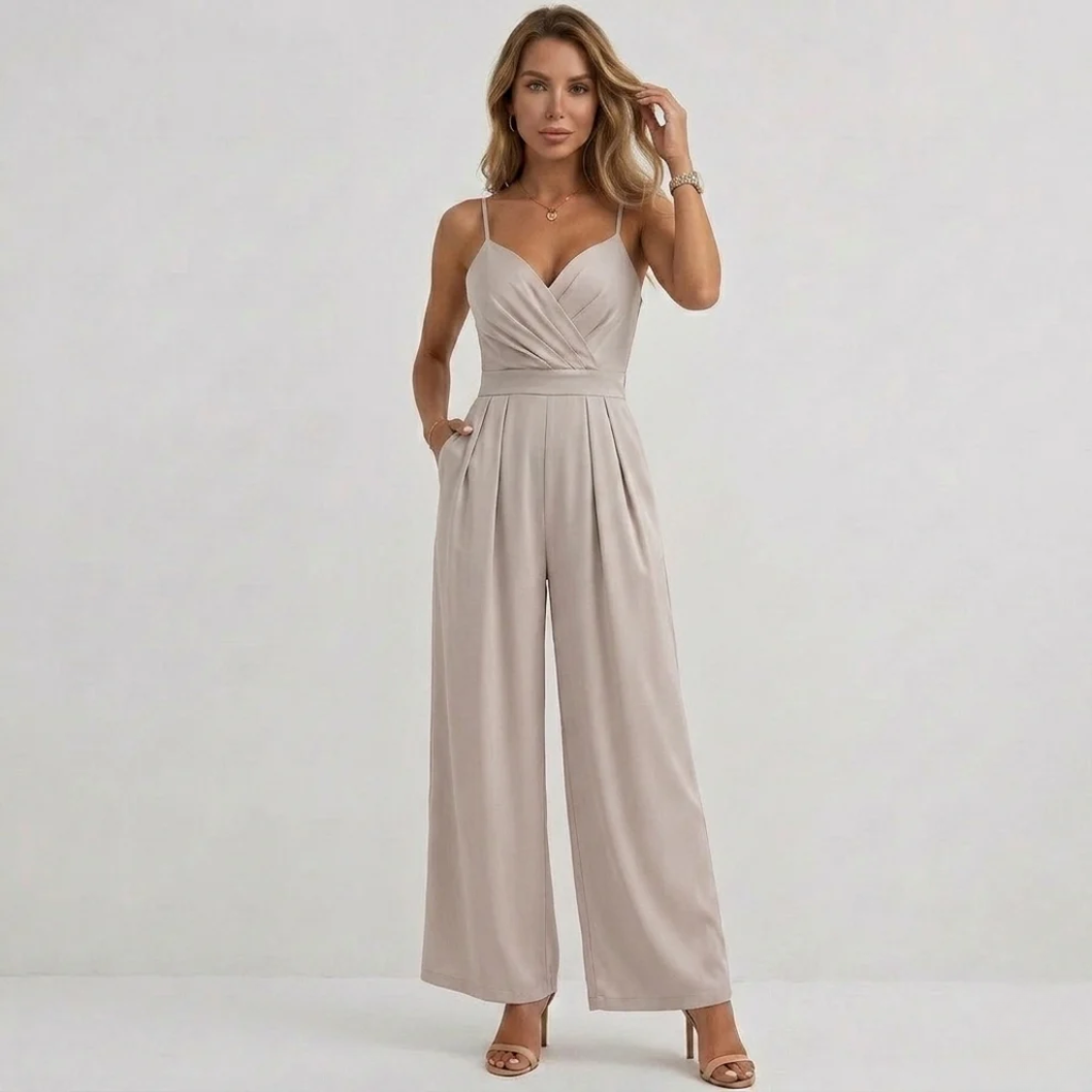 High Waist Wide Leg Pleated Jumpsuit Summer