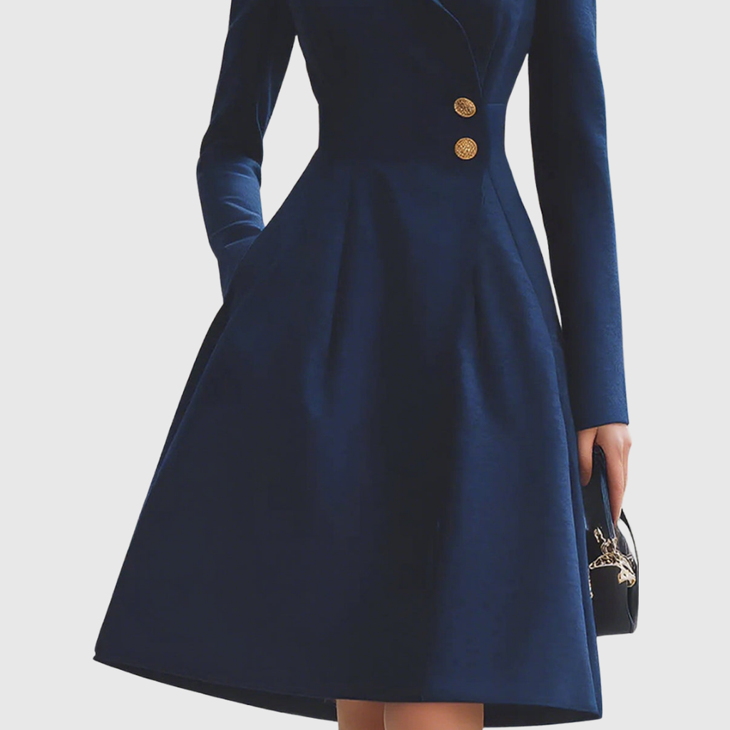 Navy Blue Tailored Coat Midi Dress