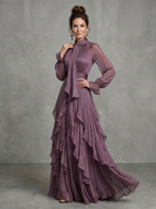 Demetria - Tie Neck Ruffle Tiered Maxi Dress