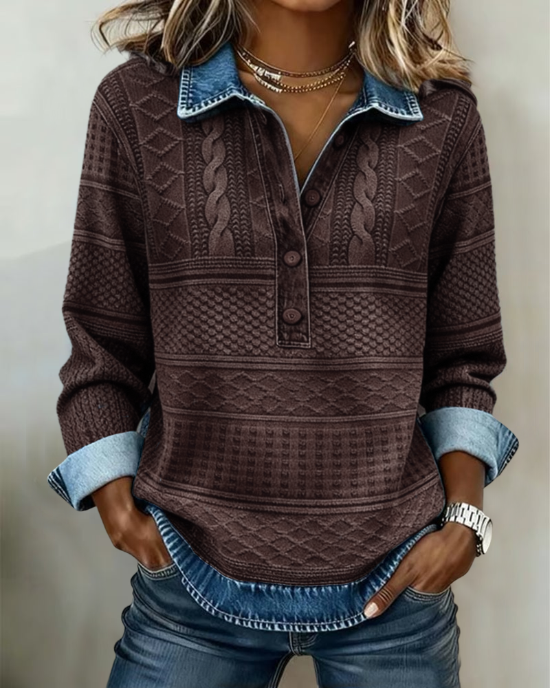 Blue Half Button Lapel Sweatshirt