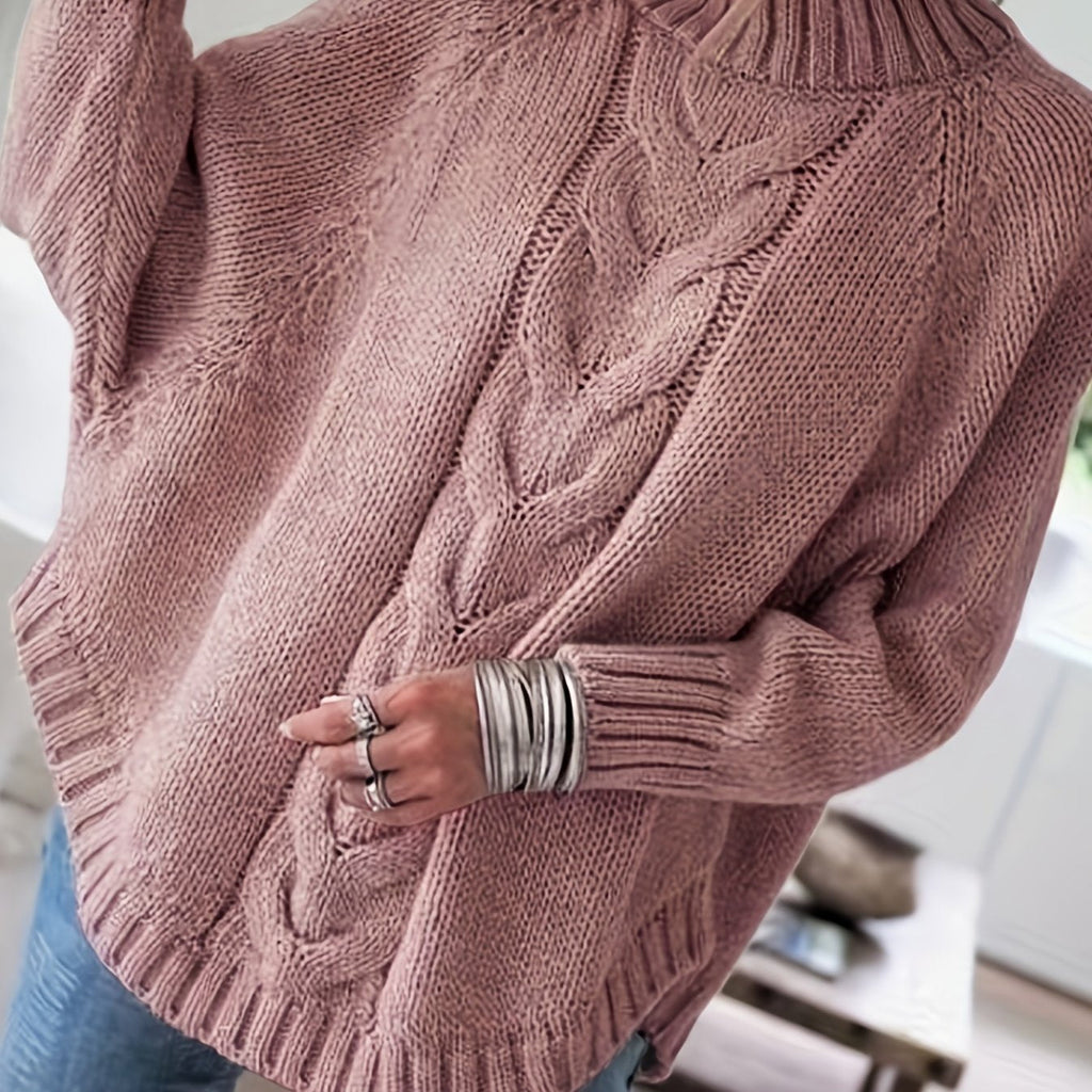 Dark Gray cable-knit high-neck sweater