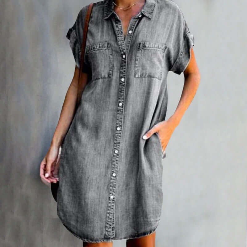 Midi Shirt Denim Dress Casual Summer Style | Senselle