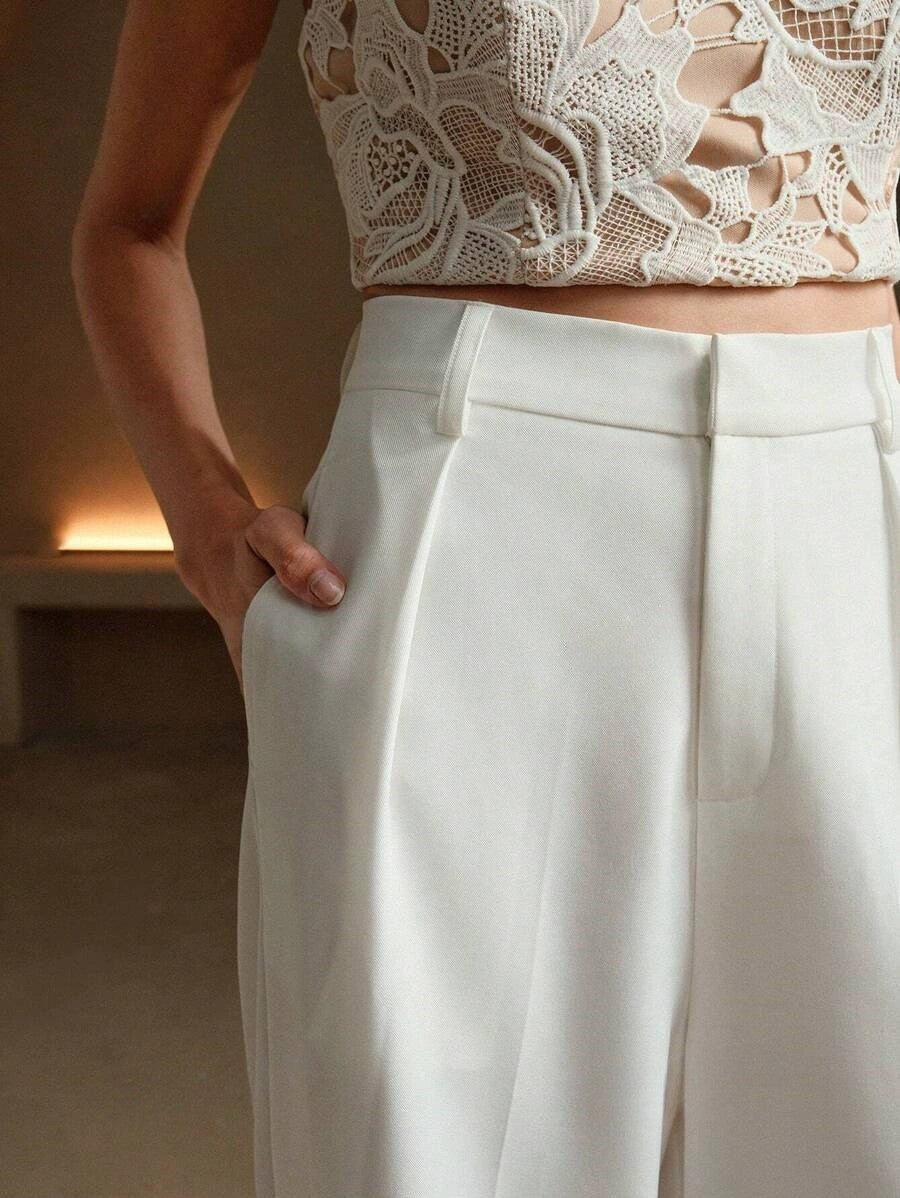 High Waist Wide Leg Tailored Pants Summer