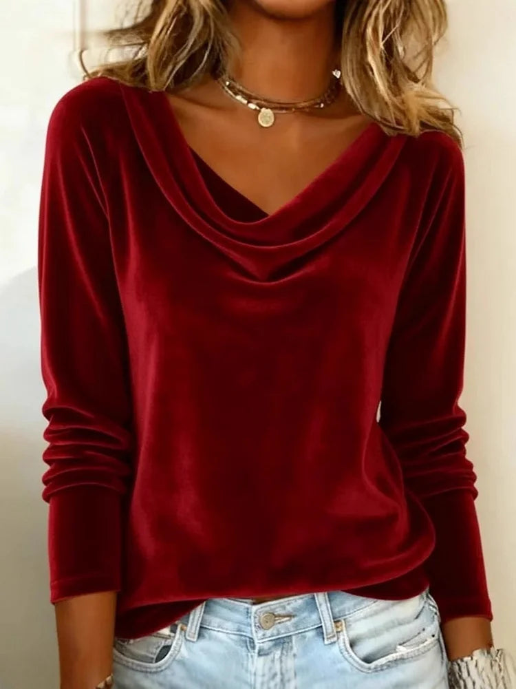 Gold Long Sleeve Velvet Blouse