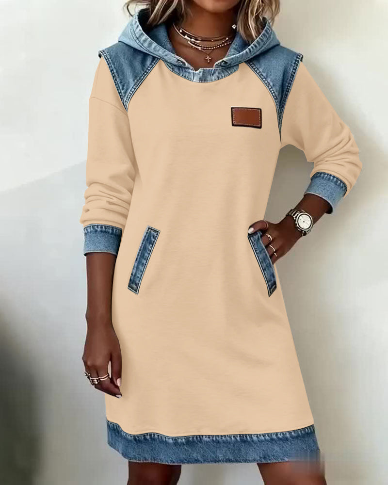 White Hooded Panelled Colour Block Dress