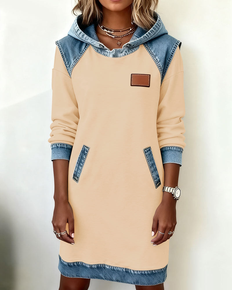 White Hooded Panelled Colour Block Dress