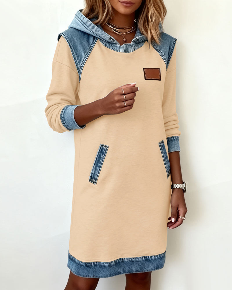 White Hooded Panelled Colour Block Dress