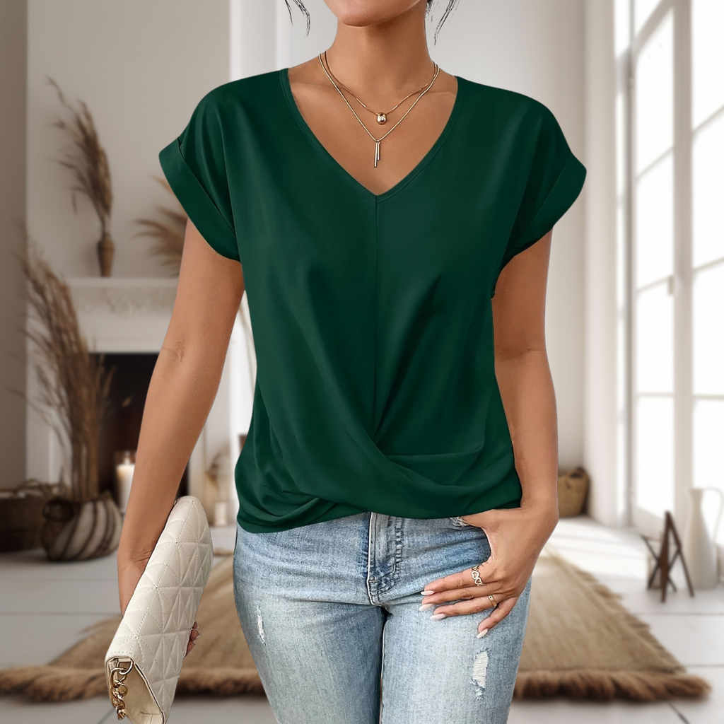 Elegant V-Neck Twist Hem Blouse