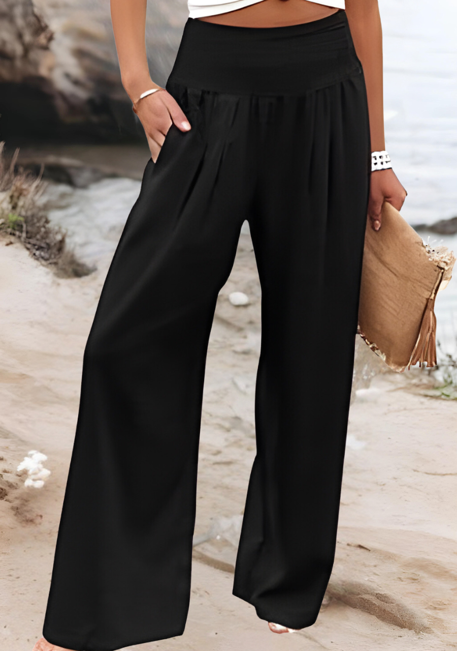 Flowing Wide-Leg Beach Pants with Elastic Waist