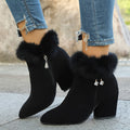 Black warm block-heel ankle Boots, front view
