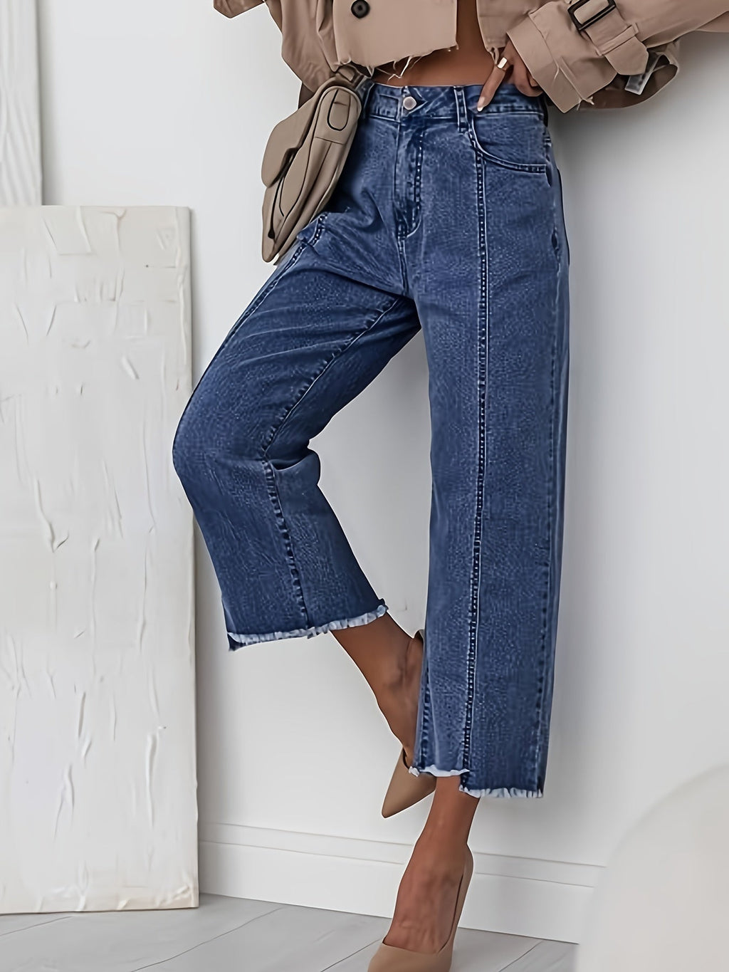 Royal Blue Tailored Cropped Straight-Leg Jeans
