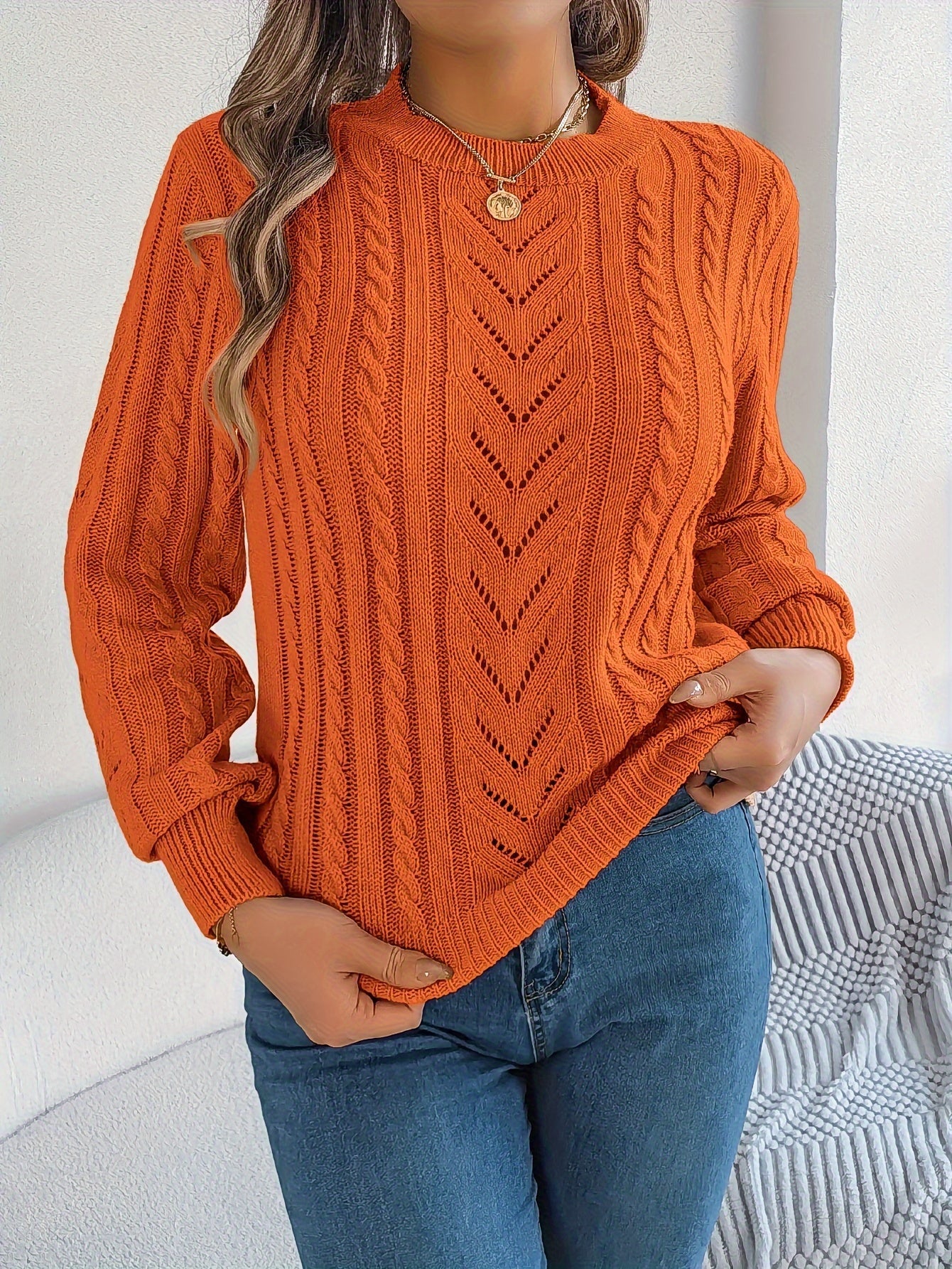 Khaki cable-knit textured sweater