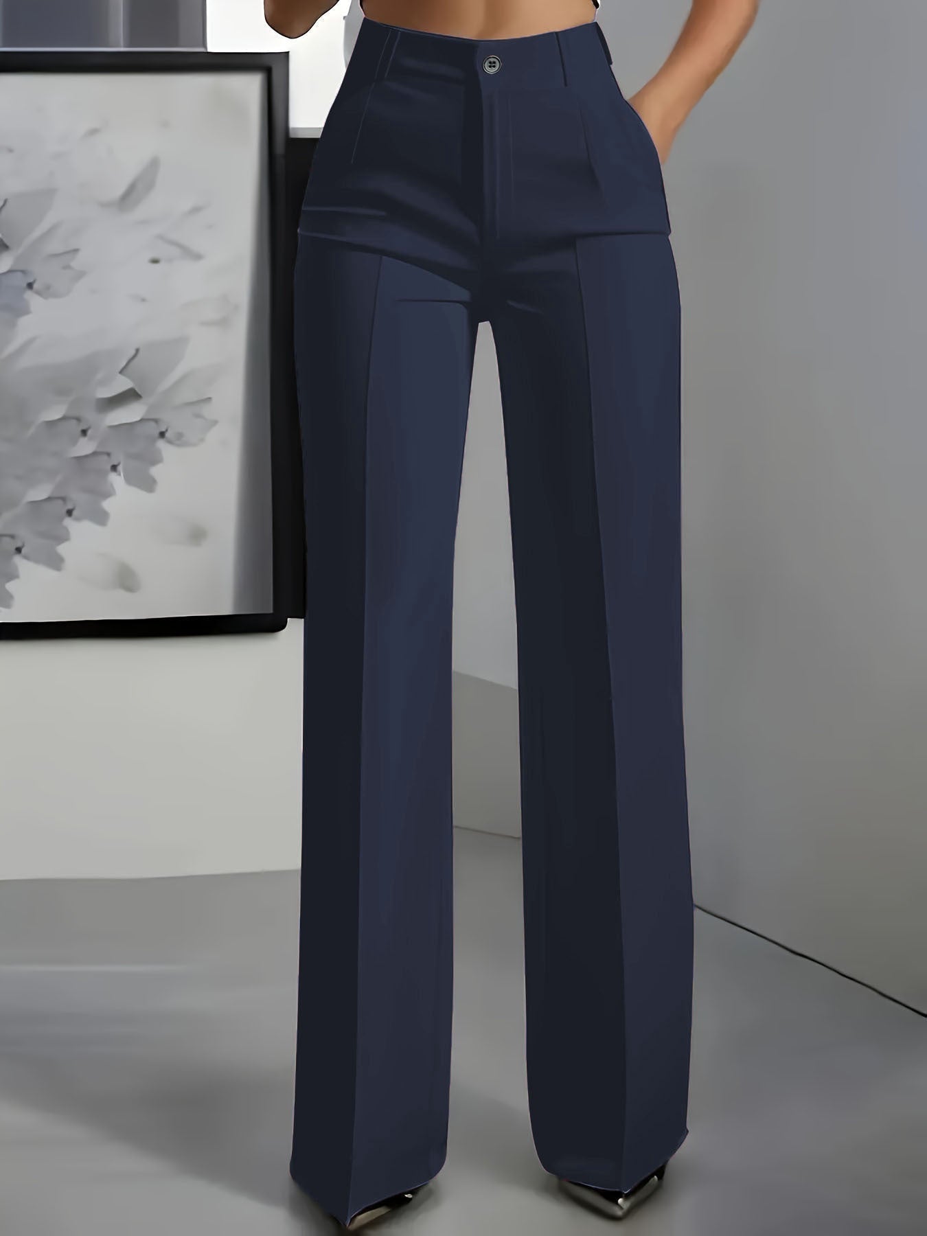 Navy Blue wide-leg tailored Pants, front view