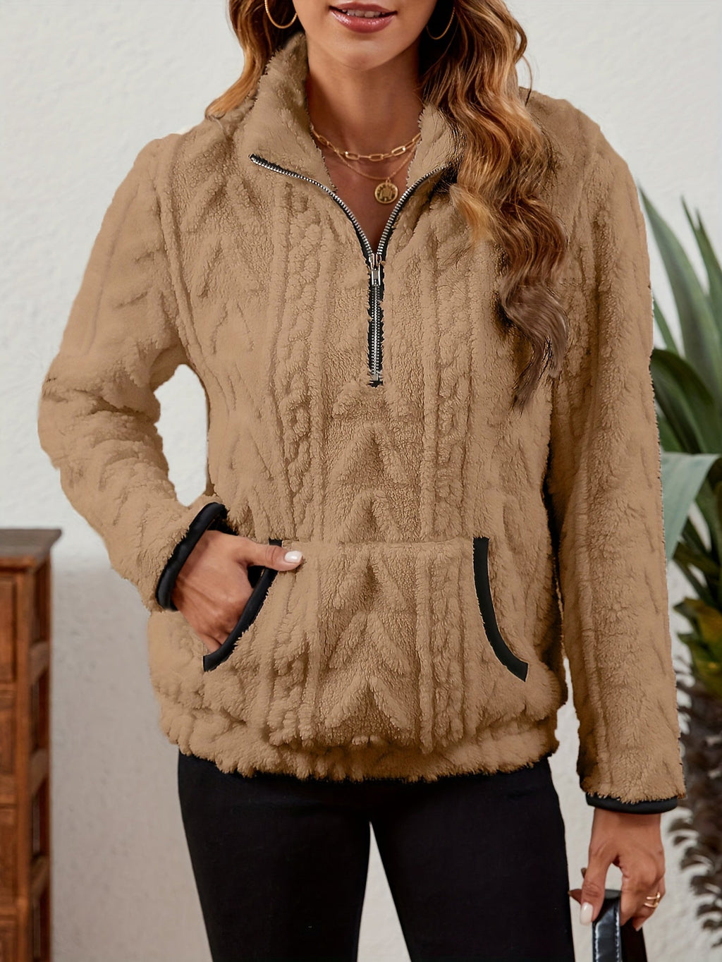 Cozy Half-Zip Sweater with Kangaroo Pocket