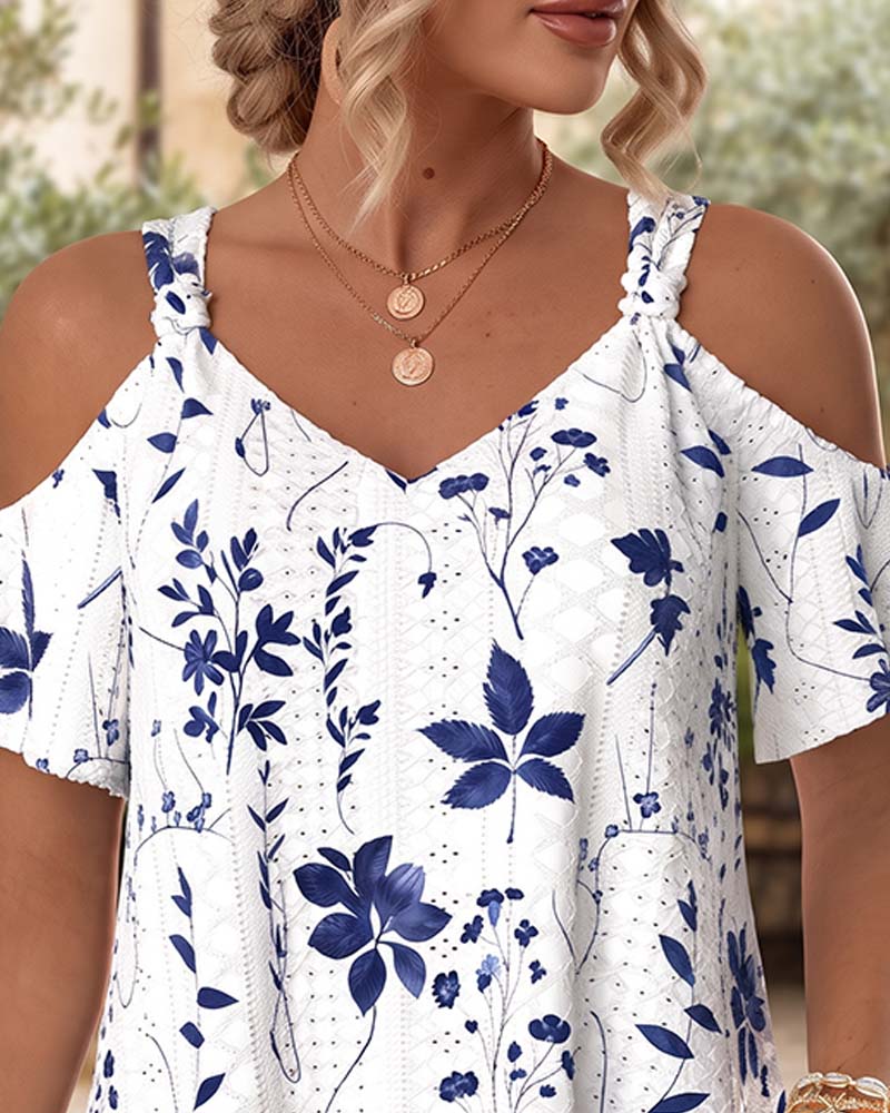 White strappy off-shoulder women's summer top, full length view