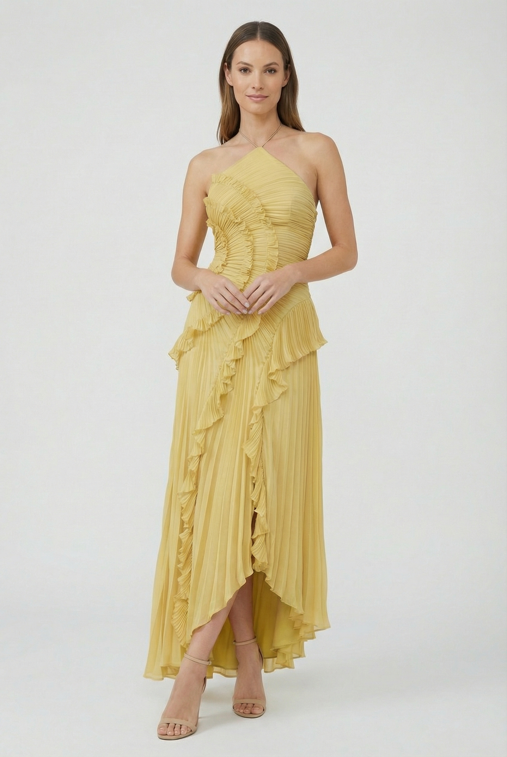 Women's Asymmetric Pleated Maxi Dress