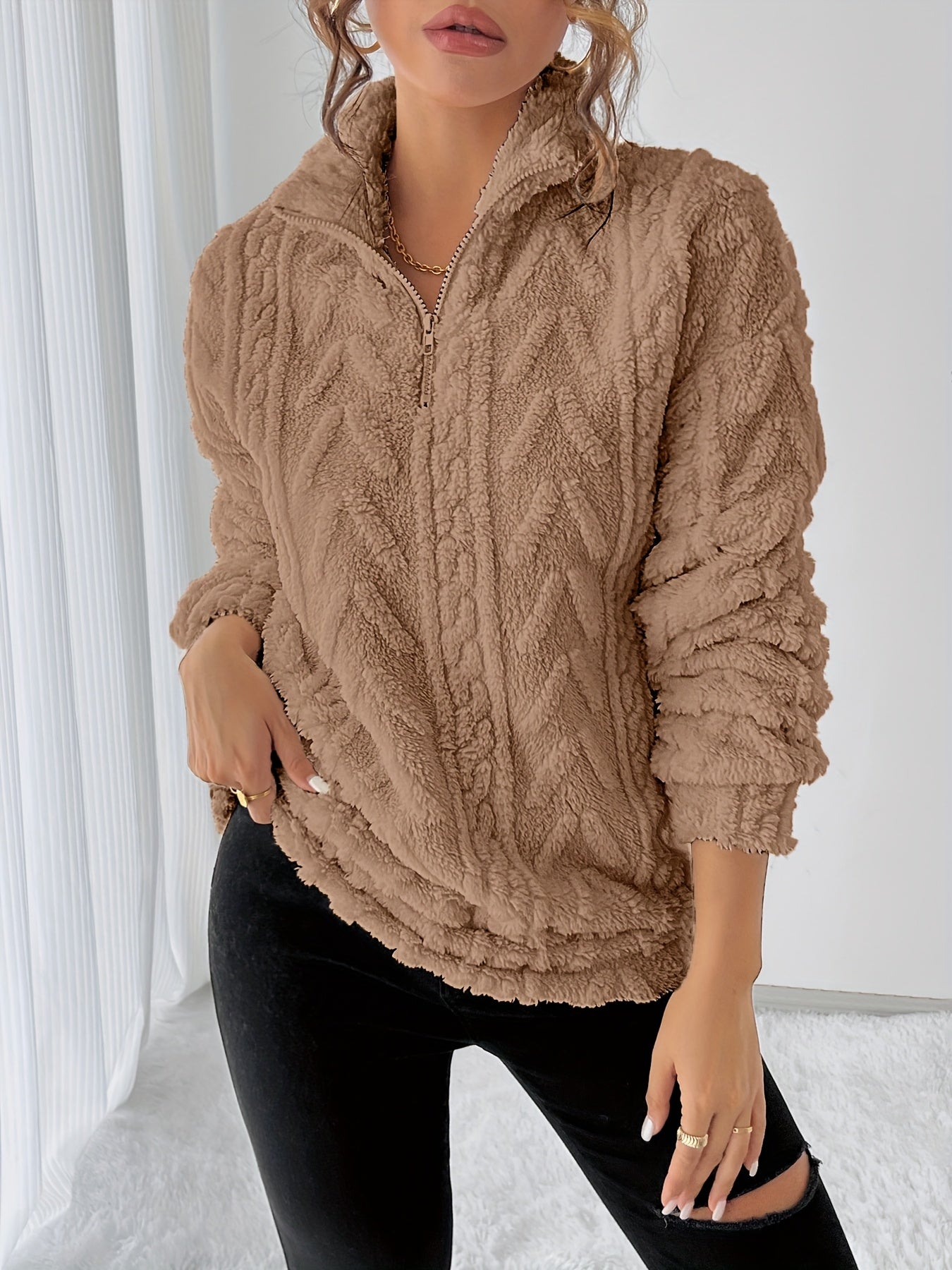 Cream cozy textured pullover