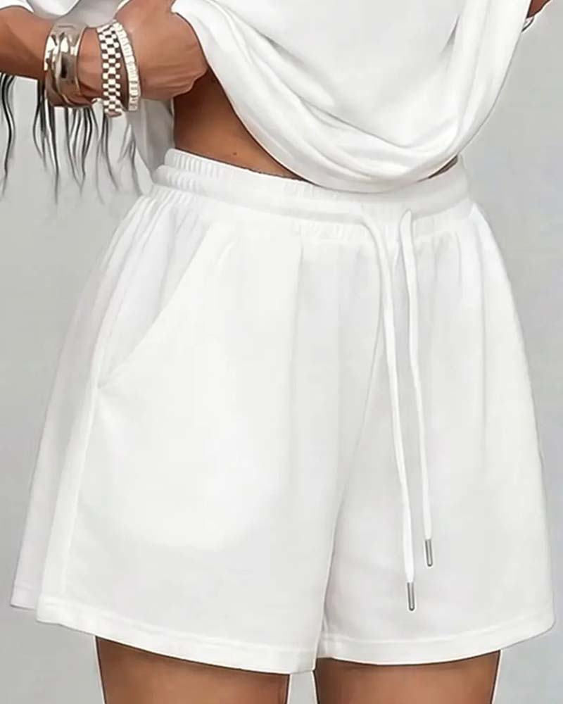 Black loose shorts set, full length view