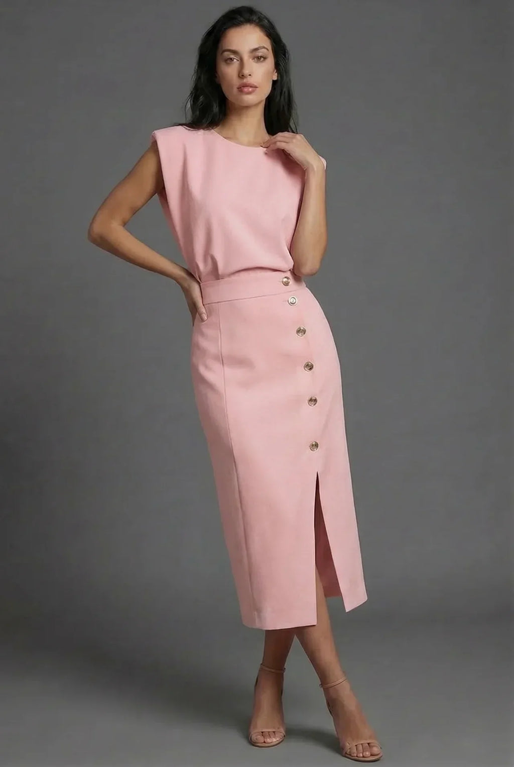 Shift Work Sleeveless Button Detail Midi Dress