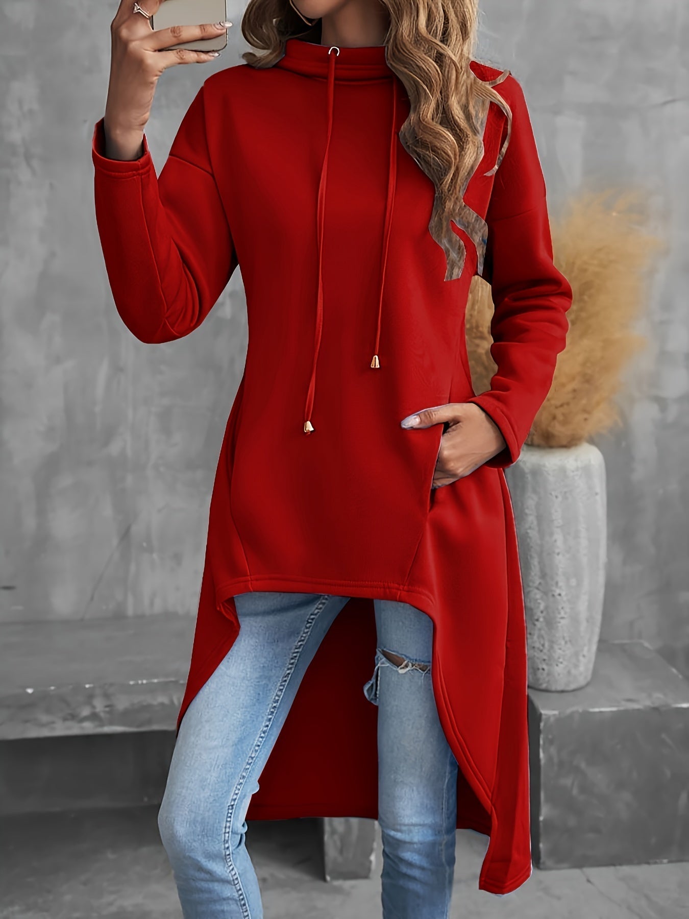 Royal Blue high-low drawstring hoodie