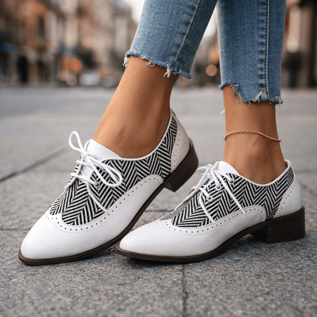 White Tweed Herringbone Brogues