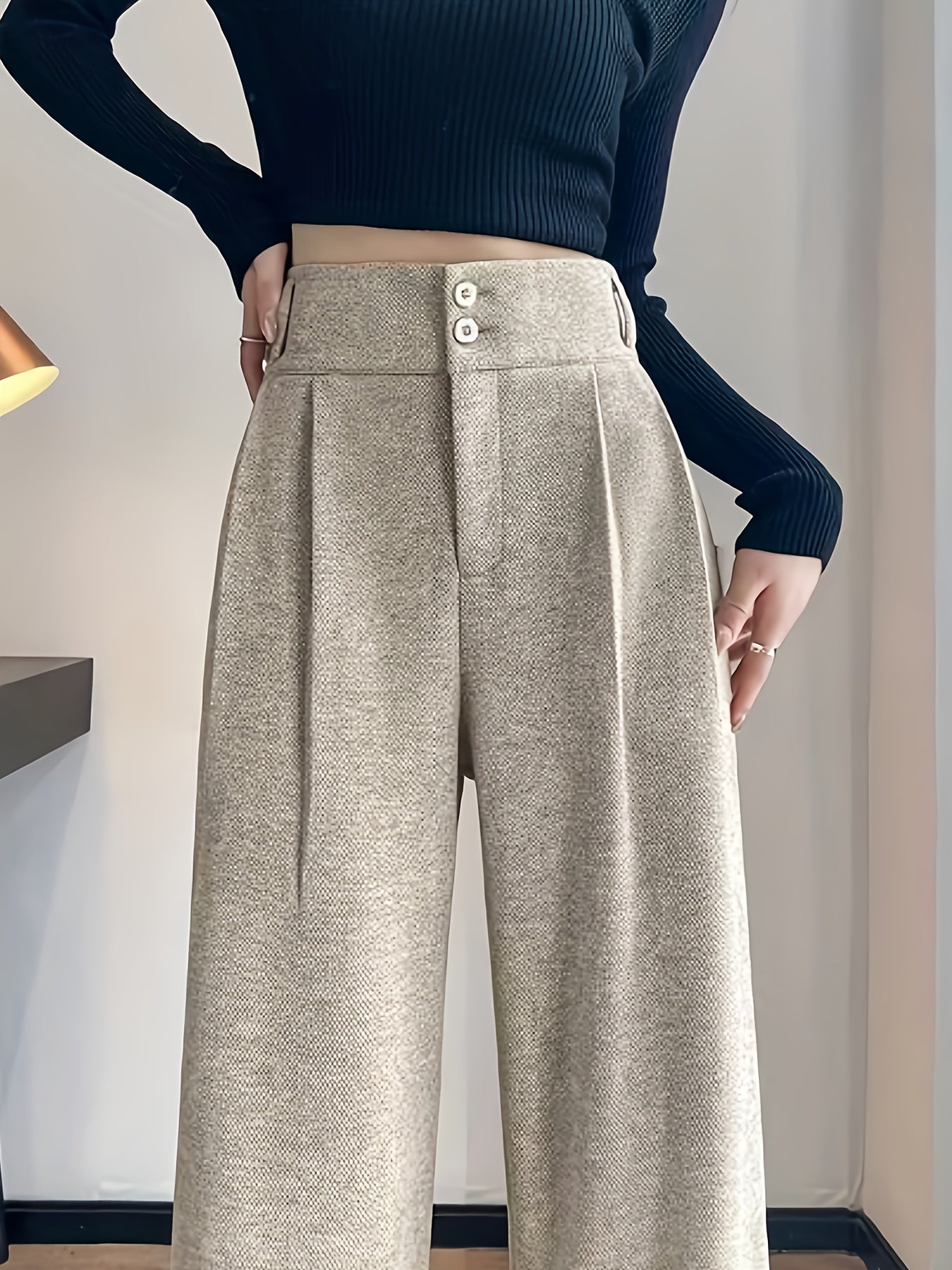 Khaki high-waisted wide-leg Pants