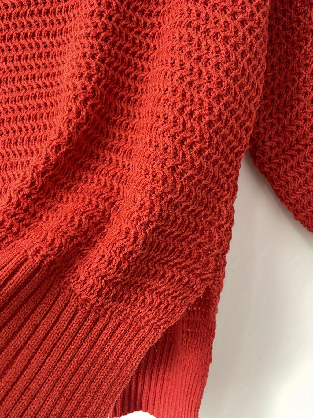 Red textured high-low sweater