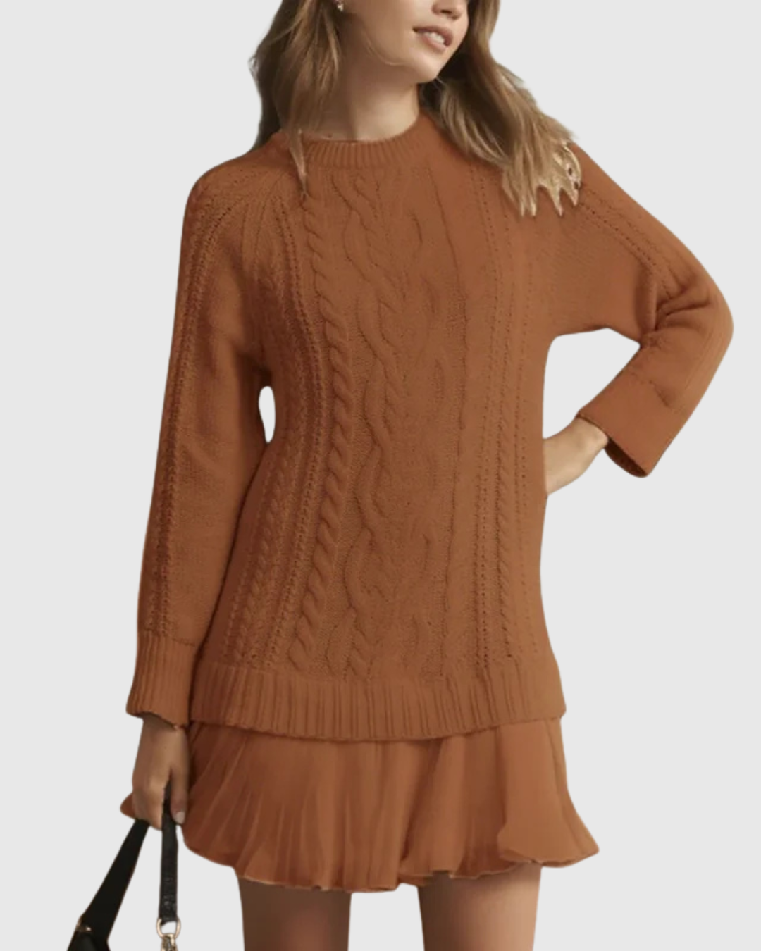 Cable-Knit Pleated-Hem Sweater Dress