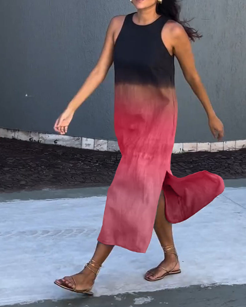 Sleeveless Gradient Round Neck Midi Dress