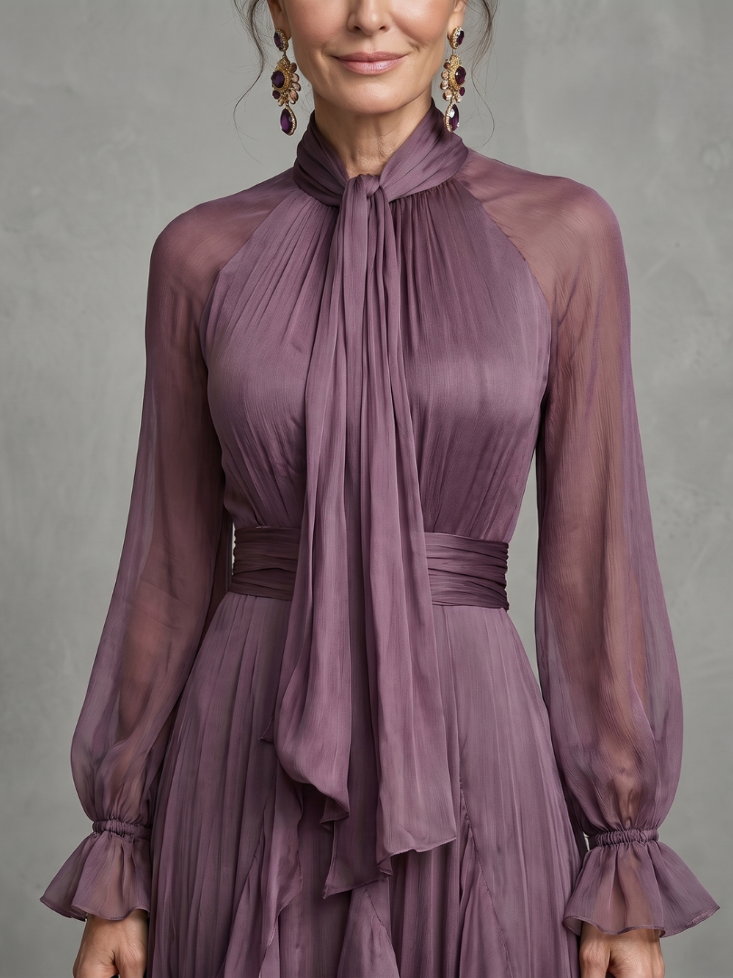 Demetria - Tie Neck Ruffle Tiered Maxi Dress