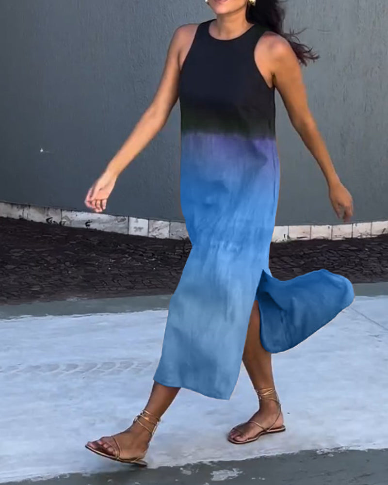 Sleeveless Gradient Round Neck Midi Dress